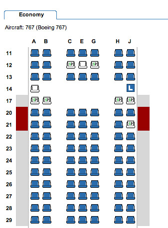 American Airlines 767 Seating Chart with MCE