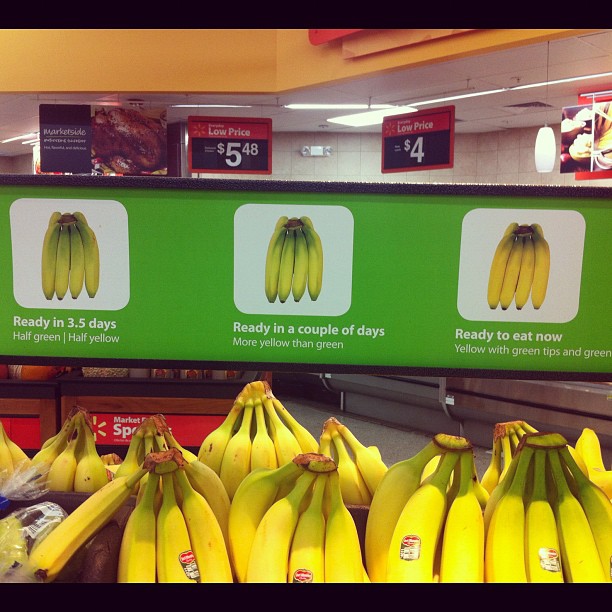 Объяснялка, какие бананы уже спелые и можно есть сейчас, а какие нужно выдержать 3-5 дней.
