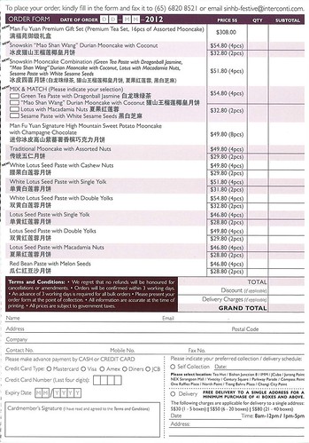 Intercontinental Mooncake Order Form 2012