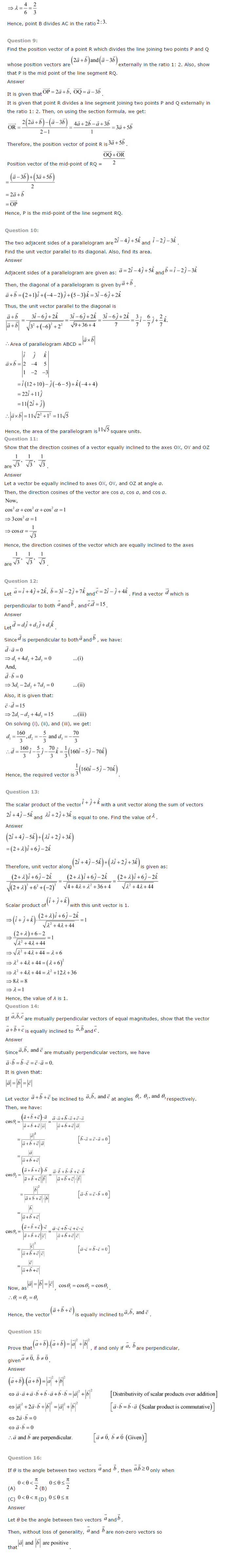 NCERT Solutions for Class 12 Maths Chapter 10 Vector Algebra ex10.7