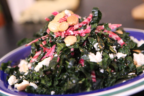 Kale and Chiogga Beet Salad with Marcona Almonds and Feta