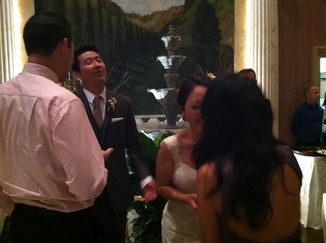 Talking to the bride and groom