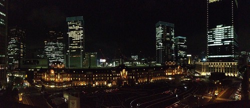 Tokyo Station Marunouchi building Panorama at night