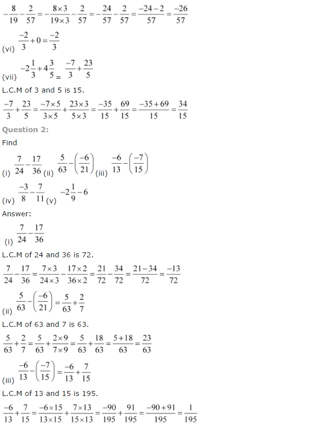 NCERT Solutions for Class 7th Chapter 9 Rational Numbers Exercise 9.2