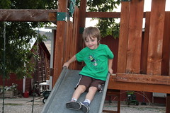Olsen going down the slide