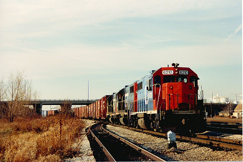 Eastbound Grand Trunk Western freight train waiting for clearance to depart from Clearing Yard.  Chicago Illinois.  December 1988. by Eddie from Chicago