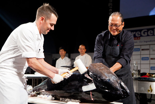 Chef Masaharu Morimoto's demonstration on breaking down a whole 224-pound farm raised Big Eye tuna