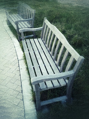 Two benches on the grass