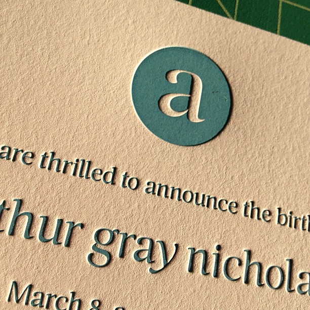 One of my new birth announcement designs, finally printed! #letterpress #birthannouncement