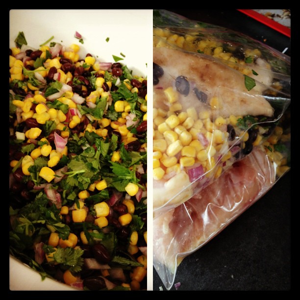 Cilantro lime chicken. One in the crockpot for now, two to freeze for later. #yum #crockpot #dinner #cilantro #picstitch