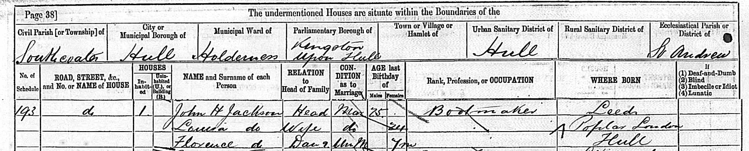 louisa e n family 1881 census