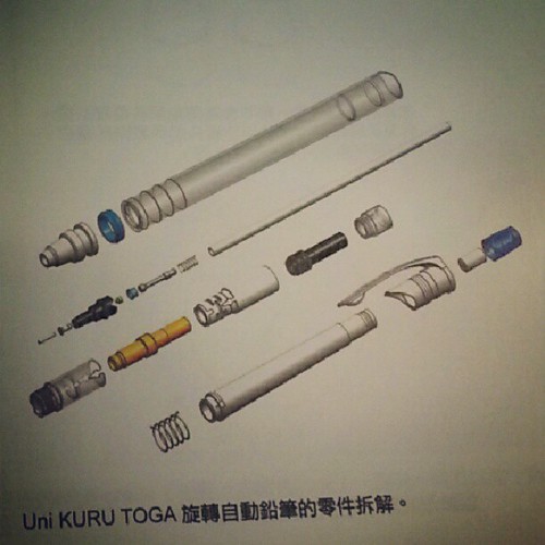 Breakdown of Uni Kuru Toga mechanical pencil.