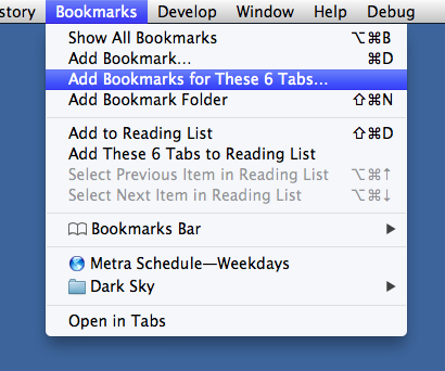 Save tabs as bookmarks in Safari