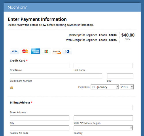 credit sample card information form