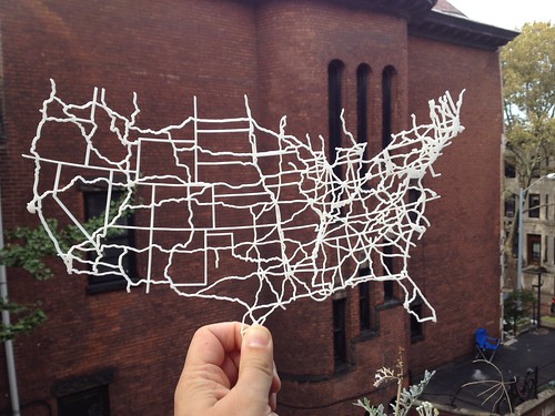 I laser cut a map of the interstate highway system. Handy for road trips!