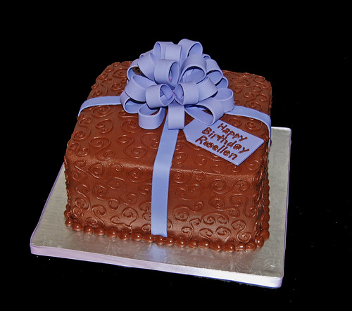 purple and chocolate brown present cake