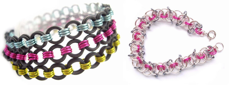 Sandy Mitchell - Rubber Chains Bracelets, Flat Chainmail Fuchsia