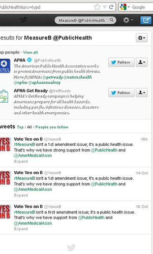 Twitter search - is @PublicHealth taking a stand for Measure B