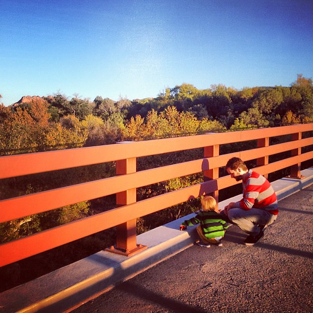 Playing trains on the bridge. So thankful for this beautiful Fall day! 