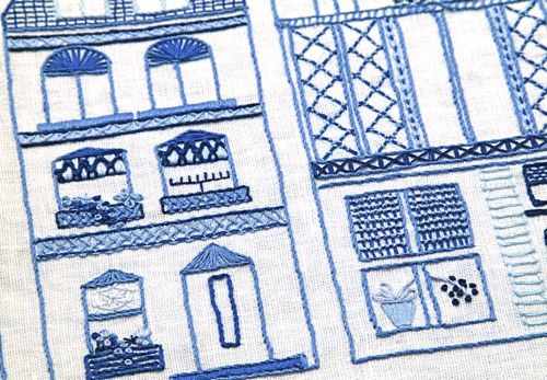 Close up of Dutch Canal Houses embroidery