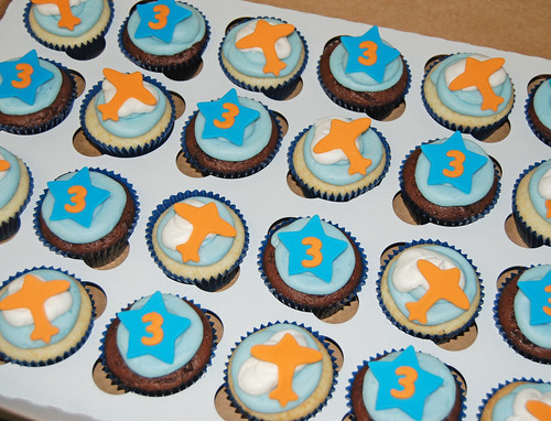 orange and blue 3rd birthday birthday cupcakes