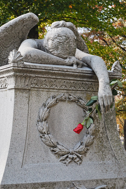 Calvary Catholic Cemetery, in Saint Louis, Missouri, USA - Trorlight weeping angel monument