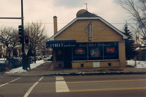 West 55th Street Sports Bar located on the southwest corner of West 55th Street and South Keeler Avenue.  Chicago Illinois.  Early March 1989. by Eddie from Chicago