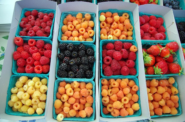 Colourful fresh berries, Farmers market - Santa Monica, California, USA