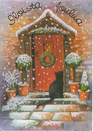 Happy Christmas Cat at Door