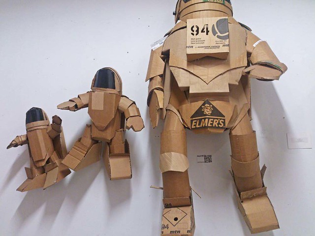 cardboard robot sculptures by Rhom