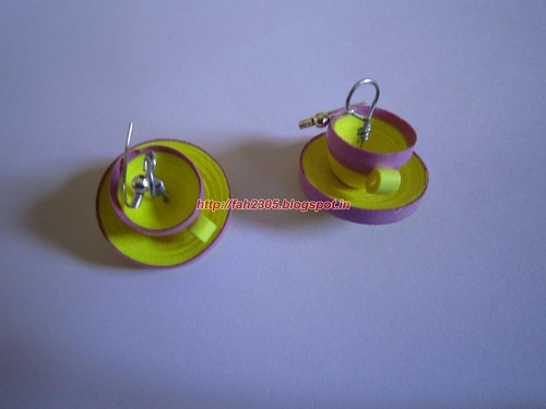 Handmade Jewelry - Paper Quilled Cup Saucer Earrings (Yellow & Pink) (1) by fah2305