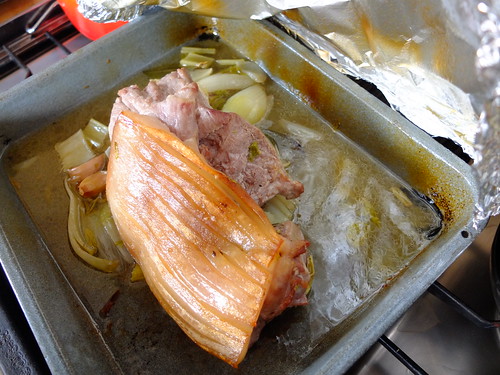 slow-rost pork - mid-way through cooking