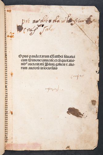Ownership inscription in Silvaticus, Matthaeus: Liber pandectarum medicinae