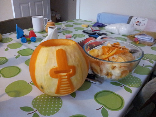Carving cylon pumpkin