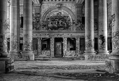 Detroit ruins in black and white
