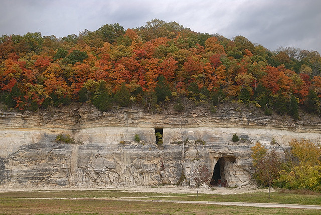 Fall colors above sandstone mines in Pacific, Missouri, USA