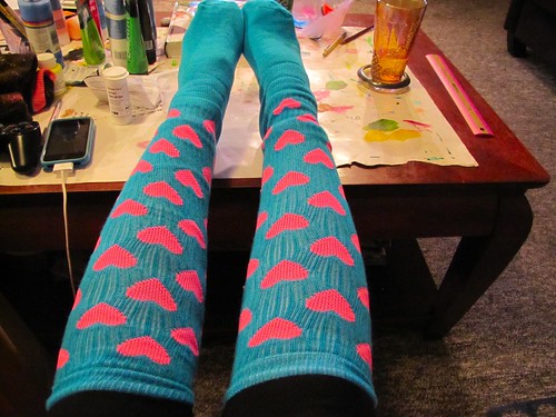 turquoise socks with pink hearts