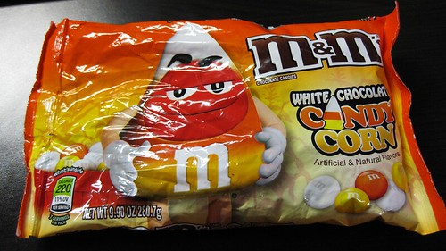 white chocolate candy corn m&ms bag