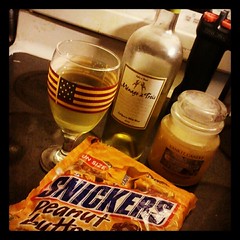 #noelectricity in #newhampshire from #Sandy still...  Close enough to 5:00, #wine #peanutbutter #snickers