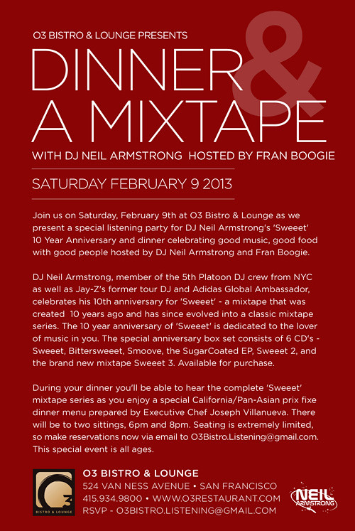 Dinner & A Mixtape - the 10 Year Anniversary of Sweeet Listening party Description