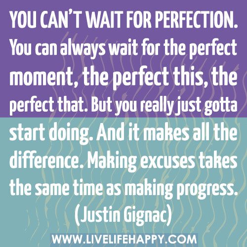 You can’t wait for perfection. You can always wait for the perfect moment, the perfect this, the perfect that. But you really just gotta start doing. And it makes all the difference. Making excuses takes the same time as making progress.