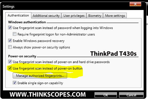 ThinkPad T430s Fingerprint power on password