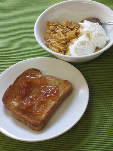 Cereal with Yogurt, Toast with Pear Preserves