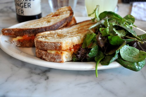 manchego and tomato-onion jam grilled cheese sandwich