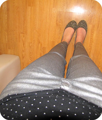 silver jeans and rhinestone flats