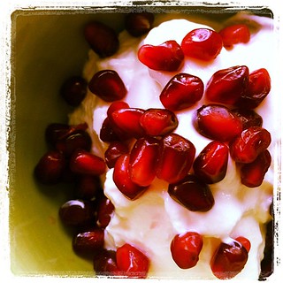 Greek yogurt with pomegranate seeds. #food