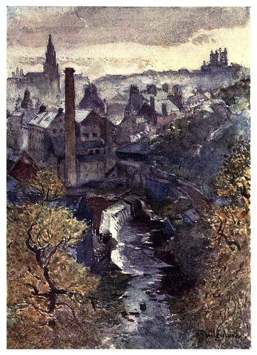 009-El rio Leith desde el puente Dean-Edinburgh, painted by John Fulleylove- 1904