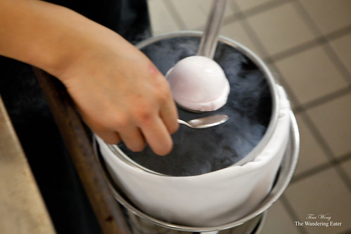 Flipping the partially frozen grapefruit foam
