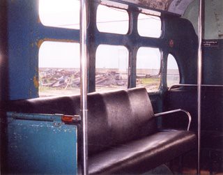 Interior view inside a preserved Chicago Transit Authority 1951 Marmon Harrington electric trolley bus.  The Illinois Railway Museum.  Union Illinois. May 1999. by Eddie from Chicago