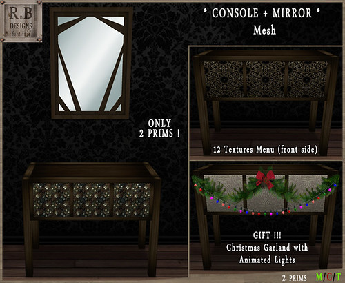 RnB Dark Cedar Console + Mirror - 12 Textures (Mesh) v2